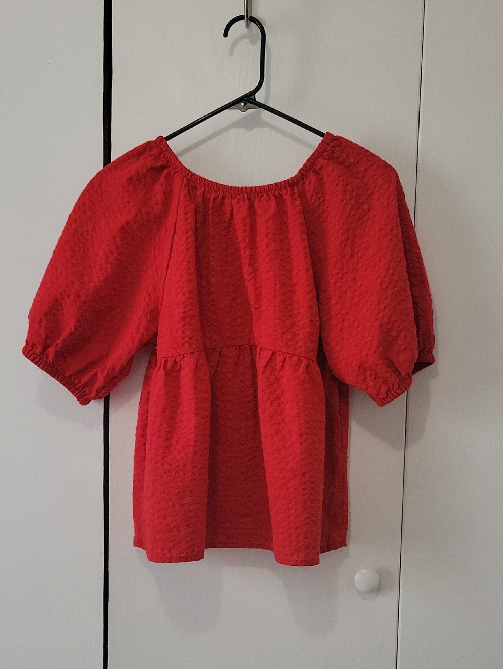 Old Navy Red Puff-Sleeve Peplum Tunic
